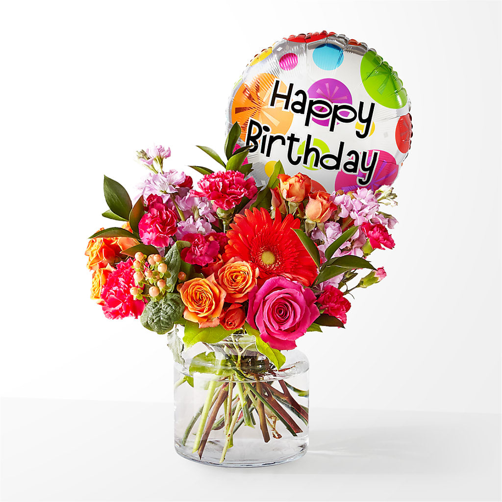 Fiesta Bouquet with Birthday Balloon – RUTH'S FLOWERS AND GIFTS, Marshfield MO