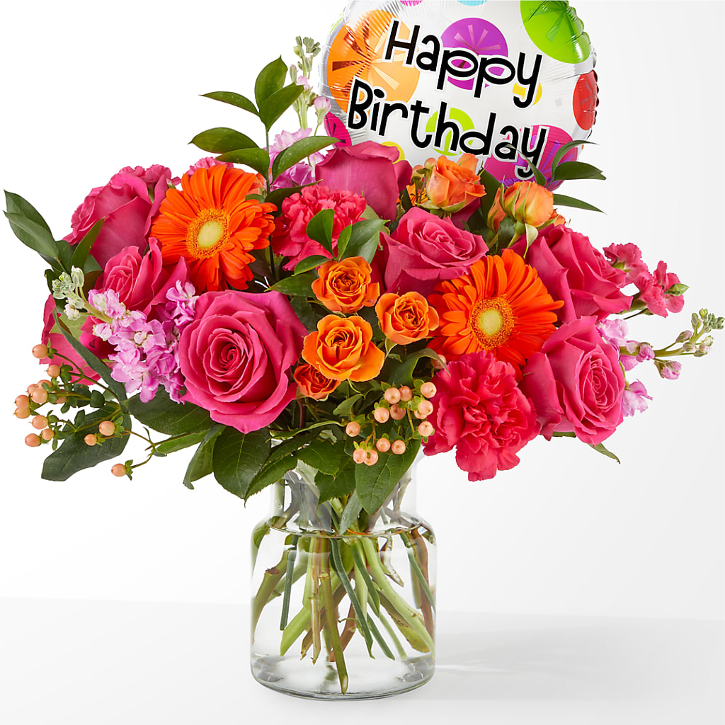 Fiesta Bouquet with Birthday Balloon – RUTH'S FLOWERS AND GIFTS, Marshfield MO