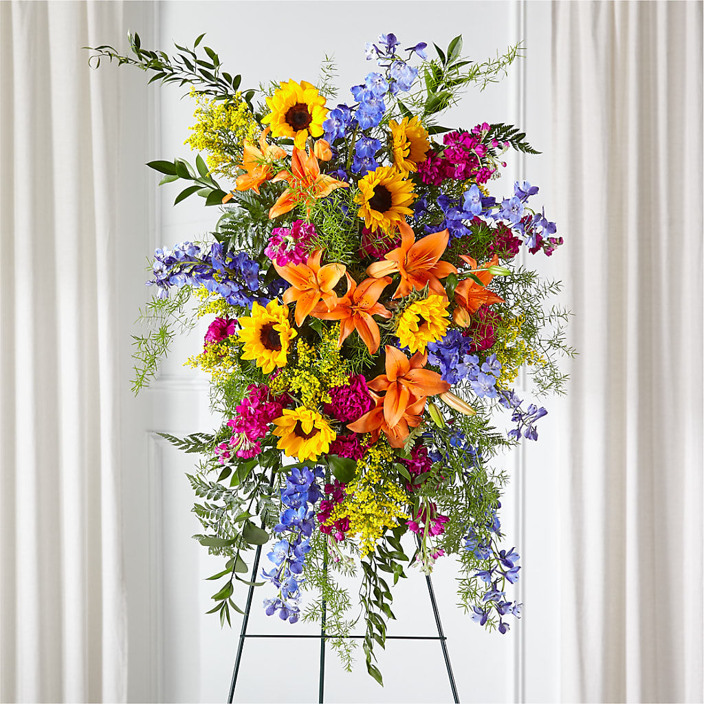 Sunlit Memories Standing Spray (Standard) – RUTH'S FLOWERS AND GIFTS, Marshfield MO
